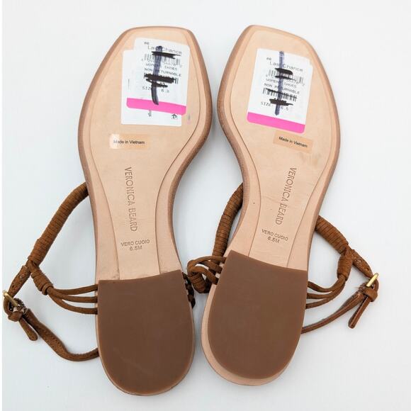 Veronica Beard Amelia Ankle Strap Thong Slingback Sandals Carmel Size US6.5M - Picture 8 of 12